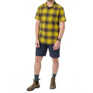 NEW FLYLOW GEAR anderson collared shirt in olive/rye plaid